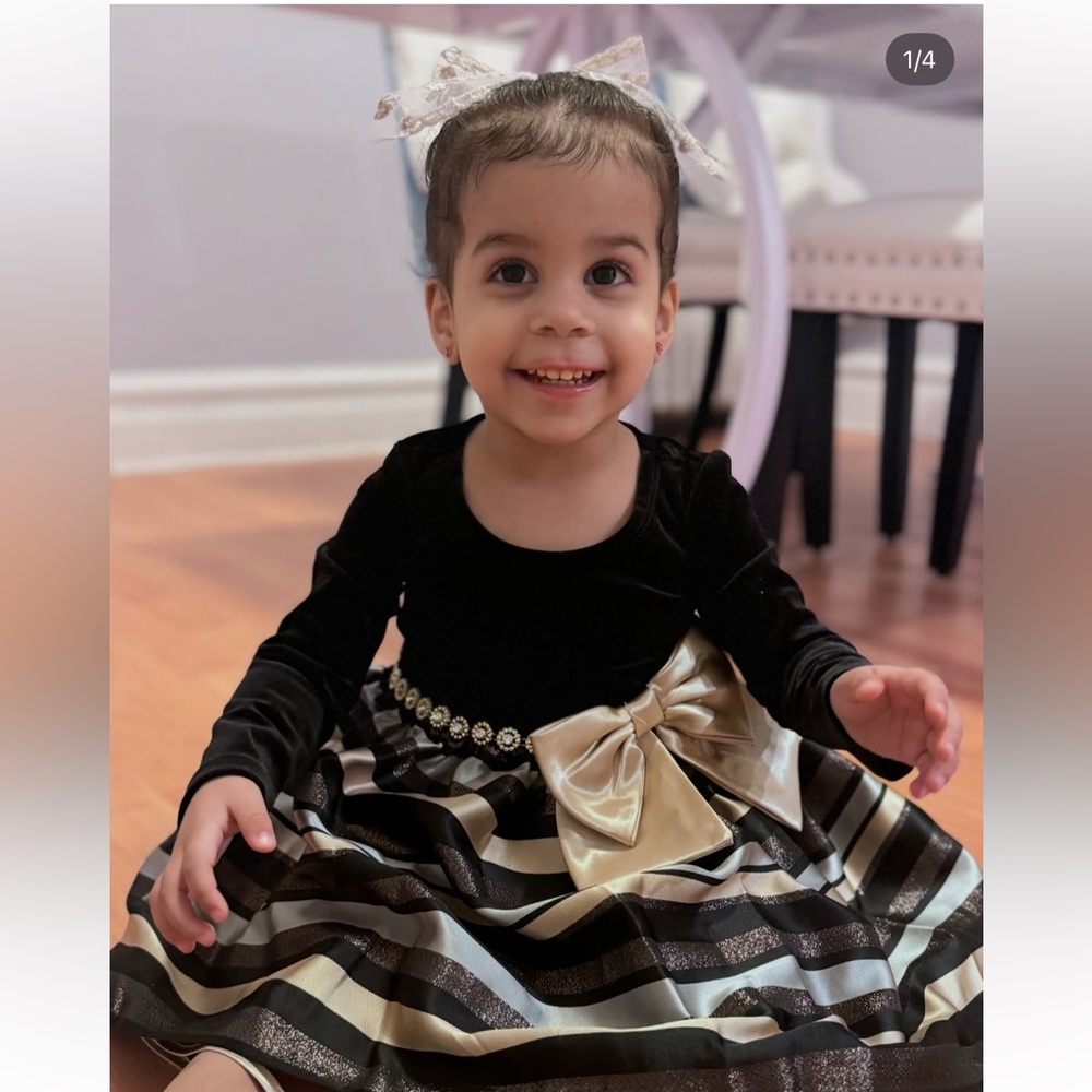 Black and Gold Striped Dress with Bow